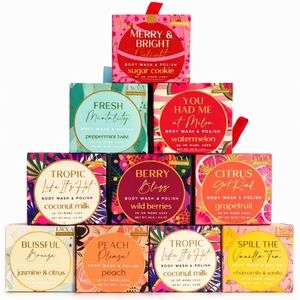 L.WY.A Body Wash & Polish Bundle 10 Sealed 3oz Assorted Scents Gift Set